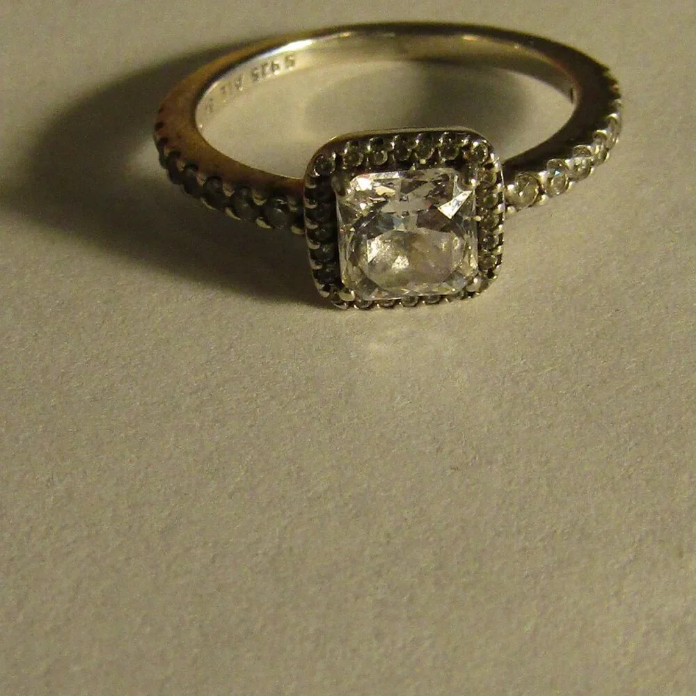 Quality PANDORA Sparking White Stone Ring S925 ALE Sterling Silver Size 7